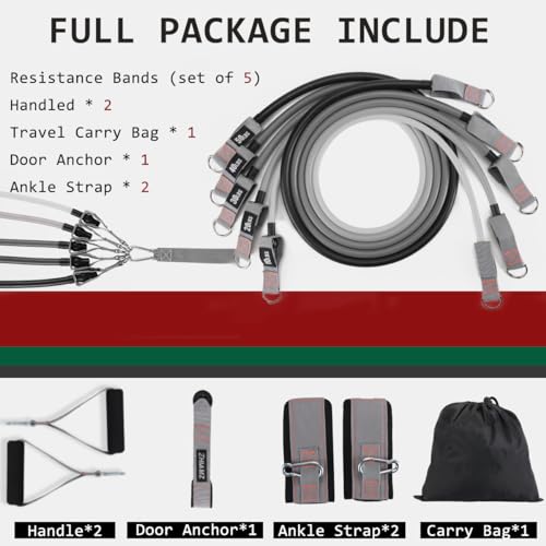 Resistance Bands with Handles, Exercise Bands with Handles, Door Anchor - color: Black-Gray Set-200lbs