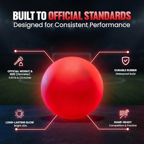Glow in the Dark Lacrosse Ball | Night Practice & Training Equipment for All Ages | 2 Pack Official Size & Weight | Lacrosse Gift | LED Red