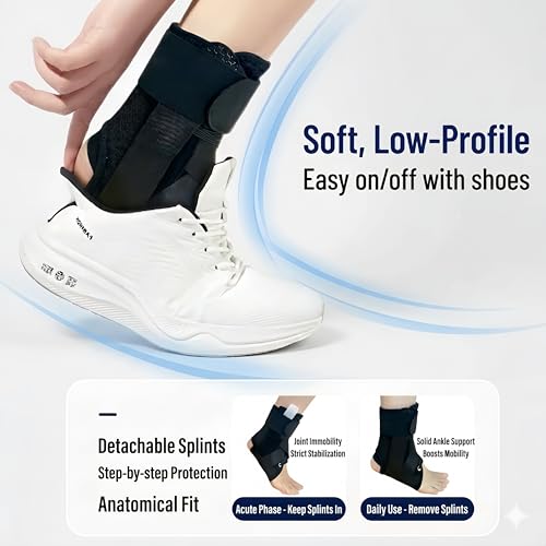 Ankle Brace for Women & Men with Side Stabilizers - No Lace, Quickly tighten and cross wrap, Air and Cool fabric, suitable for both left and right feet, Adjustable Compression Ankle Support for Sprained Ankle, Sprain Prevention, Recovery, For Running, Vol