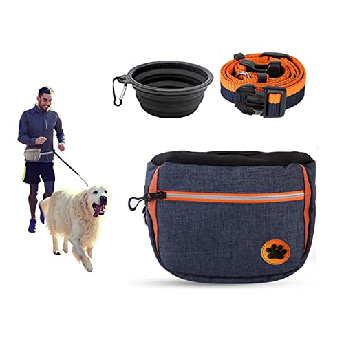 Pet Dog Treat Pouch Waist Bag, Auto Closing Waterproof Oxford Adjustable Training Belt Bags with Poop Bag Dispenser + Dog Collapsible Bowl for Dog Cat Running, Walking, Feeding (Blue) - color: Blue