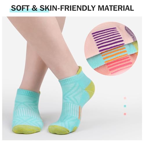 Felicigeely Athletic Running Ankle Socks Cushioned Low Cut Men Women 6 Pack - color: Bright Color, size: 9-12