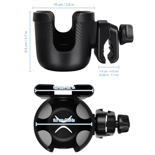 Accmor Stroller Cup Holder with Phone Holder, Bike Cup Holder, Walker Scooter Wheelchair Cup Holder Attachment, Universal Cup Holder for Uppababy Graco Strollers - color: All Black Carbon Fiber Texture