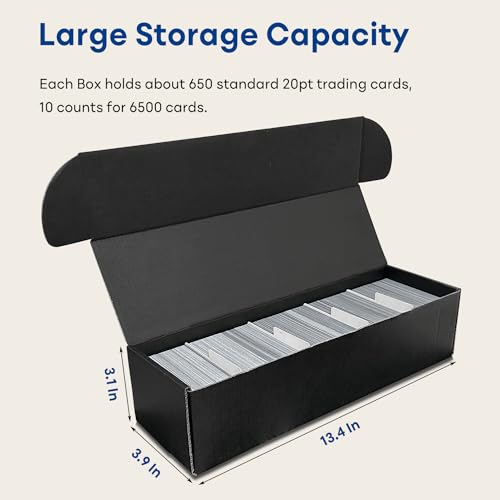 Fageverld Trading Card Storage Box with Dividers, 10 Count Cardboard Collector Boxes for Sports Baseball Mtg, Black