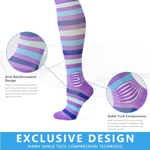IRAMY Compression Socks Women Ankle Support Gradient Compression Wicking Moisture Knee High Socks 3 Packs - color: Black/White+black/Blue+dark Blue-3 Packs, size: Medium