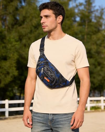 AIBEARTY Kids Fanny Pack Boys Small Camouflage Waist Pack Belt Waist Bag Pack Pouch with Adjustable Strap for Children Sport Running, Camping, Trip - color: B Blue(2 Layer)