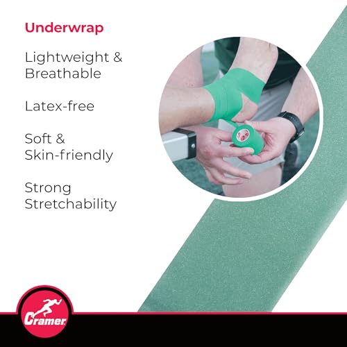 Cramer Tape Underwrap, Bulk Case of 48 Rolls of PreWrap for Athletic Taping, Hair Tie, Headband, Patellar Support, Pre-Wrap Athletic Tape Supplies, 2.75" X 30 Yard Rolls of Pre Wrap, Green - color: Green
