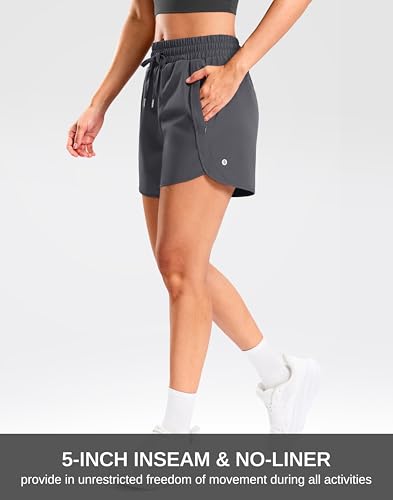 SANTINY Women's 3.5''/5''/7'' Athletic Gym Running Shorts Zipper Pockets - color: Dark Grey, size: Medium