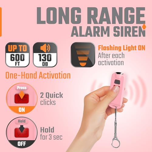 Rechargeable Waterproof Personal Safety Alarm Keychain,130dB Siren, Pink