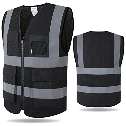 Safety Vest for Men Women with Pockets (KZ170-Black, M) - color: Black-kz170, size: Medium