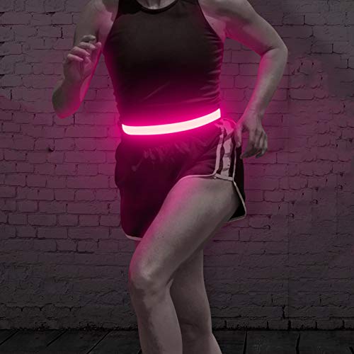 BSEEN LED Running Waist Belt - USB Rechargeable Reflective Glowing LED Waistband, Flashing Safety Light Belt for Runners, Joggers, Walkers, Pet Owners, Cyclists - color: Rose Red