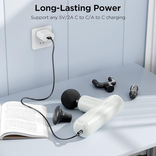 Mini Massage Gun, Powerful Handheld Muscle Massager for Muscle Relaxation, Deep Tissue Percussion Small Massage Gun Travel Massager with 4 Massage Heads Silent Brushless Motor, White - color: White