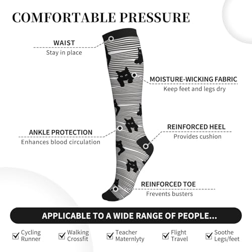 Compression Socks Women and Men 15-20mmHg-Circulation Support Socks for Athletic Running Cycling - color: Cat