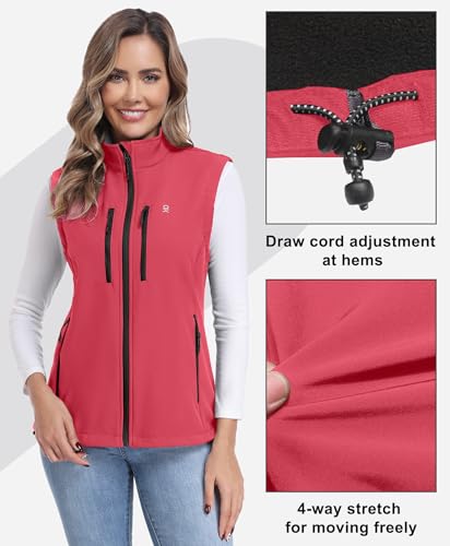 Little Donkey Andy Women's Fleece Softshell Vest Windproof Multi Pockets - color: Red, size: X-Small