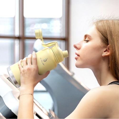 IDEUS Insulated Stainless Steel Water Bottle with 2 Leak-Proof Lids, Thermal Water Flask for Hiking Biking, 32oz, Light Yellow - color: Light Yellow, size: 32 Ounces