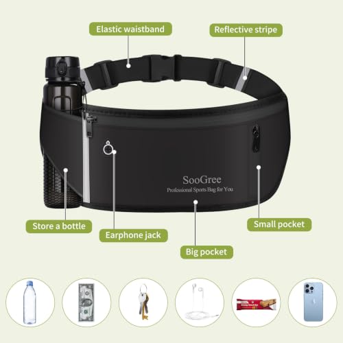 SooGree Fanny Packs for Women Men Slim Running Belt Waist Pack Runners Bag Waterproof Money Belt Phone Holder for Sports Hiking Traveling Walking Reflective Strip Adjustable Strap - color: Blue, size: 1191