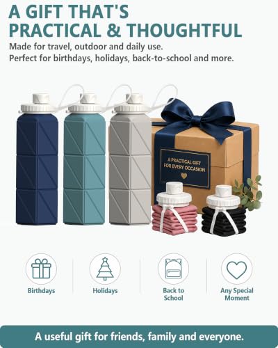 BEAUTAIL Collapsible Water Bottles 21oz/610mL, Silicone Travel Water Bottle - color: Blue+Pink+Starlight