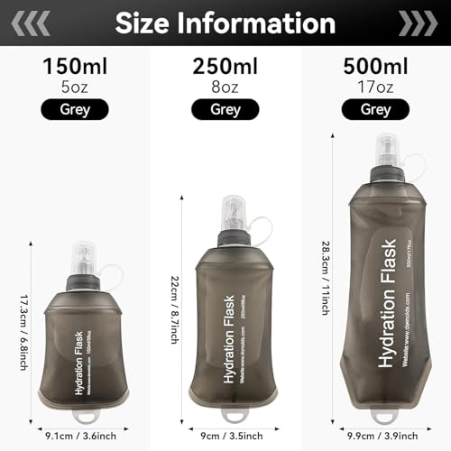 AXEN Soft Flask TPU Foldable Running Hydration Flask, Soft Collapsible Water Bottle for Hydration Pack Cycling Marathon Running Hiking - color: Grey-250ml