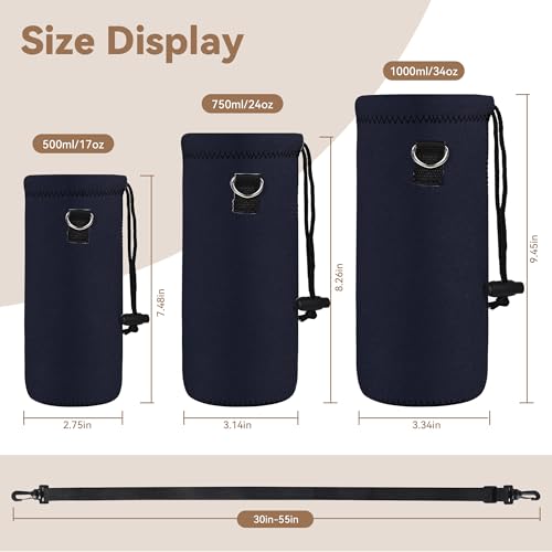 AUPET Water Bottle Sling Bag Carrier Crossbody Sleeve,Insulated Neoprene Bottle Case Holder Pouch Cover 500ML/17oz with Shoulder Strap for Walking Women Men - color: Pure Black