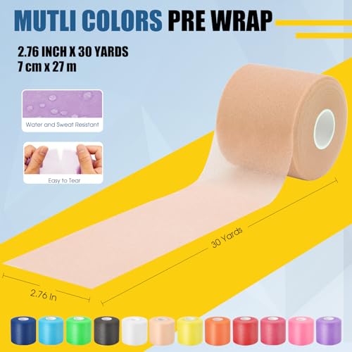 Pre Wrap Athletic Tape 3 Pack, 2.76 Inch x 30 Yards Foam Underwrap, Skin - color: Skin