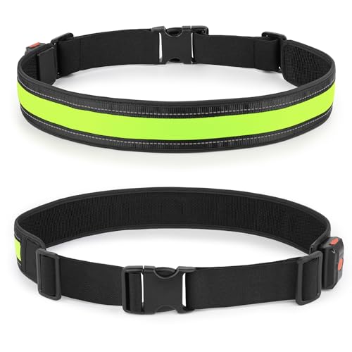 Illumifun LED Running Belt - USB Rechargeable Light Up Sash, High-Visibility Elastic Waistband Light for Running Cycling Hiking Camping Nighttime Activities - color: Green