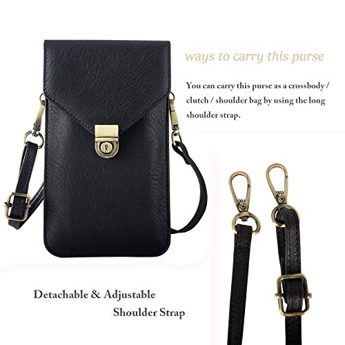 Small Cell Phone Purse, Synthetic Leather Crossbody Bag Dual Pockets Card Holder Neck Pouch with Adjustable Strap for iPhone X Xr 8 7 6s Plus, Galaxy S10 S9 S8 Plus, LG G8 ThinQ, Black - color: 02 Black