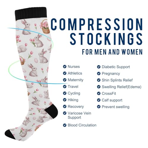 Wusikd Cats Compression Socks for Women and Men Circulation Cute Long Socks for Athletic Running 1 - color: Easter Bunny
