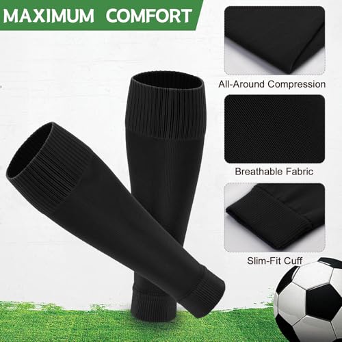 Ultrafun 3 Pairs Leg Sleeves Pre-cut Soccer Sleeves Compatible with Grip Socks Shin Guards Sleeves for Soccer Football - color: Black, size: Medium