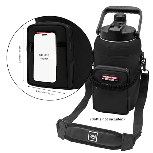 NATURE PIONEOR 26-128 oz Insulated Water Bottle Carrier Holder with Strap - color: Black, size: One Gallon
