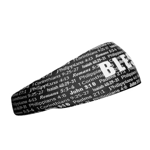 40+ Designs! Unisex Headband/Sweatband. Best for Sports, Fitness, Working Out, Yoga. Tapered Design - color: Black BLESSED