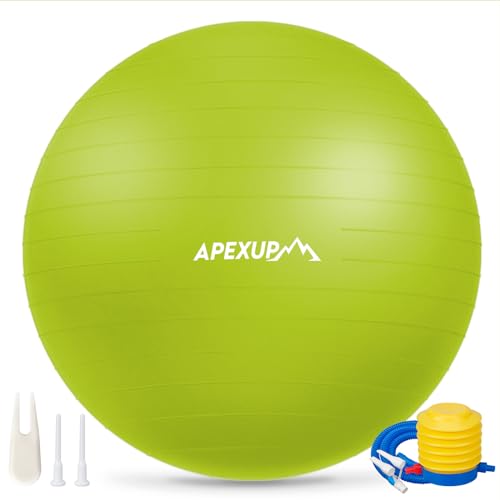APEXUP Yoga Ball, 660 lbs Anti-Burst Exercise Ball with Pump, 5 Sizes - color: Green, size: S (15"~18") 45cm