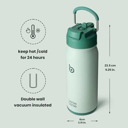 BOTTLE BOTTLE 16 oz sports water bottle stainless steel insulated kids water bottle with straw and pills holder for gifts and school（green） - color: green