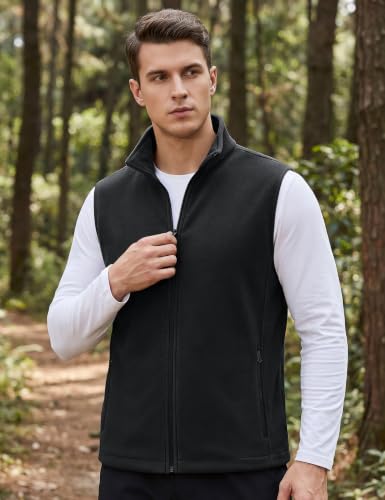 TACVASEN Men's Fleece Vest Winter Casual Vests Outerwear Sleeveless Jacket - color: Black, size: Large
