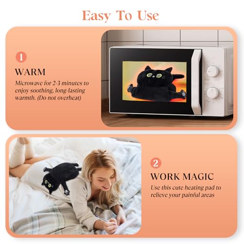 Microwave Heating Pad for Pain Relief, 21" x 18" Microwavable Stuffed Animal for Neck Shoulder, Cramps, Back Pain, Muscles, Joints, Natural Heat Pack Moist Heat, Menstrual Period, Large Black Cat - size: Large Black Cat-1