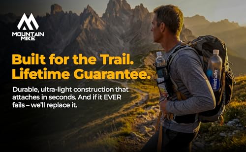 Water Bottle Holder for Backpack Non-Detachable Shoulder Straps - Fits 1L Smartwater, Detachable Rear Clips, Ultralight 0.7 oz, Durable Nylon Mesh Backpack Attachment
