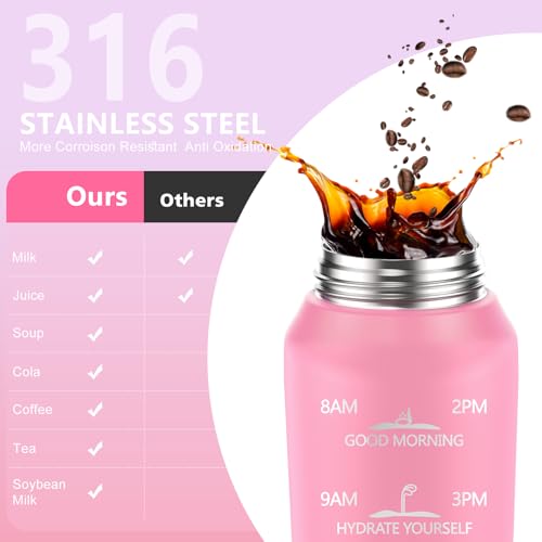SLUXKE 32oz Insulated water bottle with 2 Lids (Straw and Chug Lid), 18/10 Stainless Steel Water Bottle BPA Free, Double Wall Vacuum Wide Mouth Insulated Water Bottle for Men, Women & Kids PINK WHITE - color: PINK WHITE, size: 32 Ounces