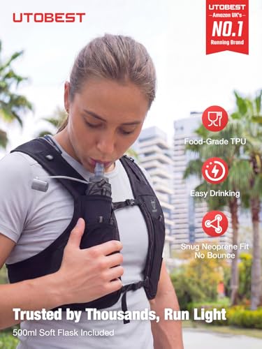 UTOBEST Running Vest Reflective Hydration Backpack 5L UTR113 - color: Vest（500ml flask included）, size: Small