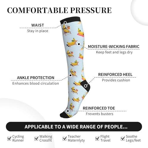 Compression Socks Knee High Circulation Support Socks For Women Men Athletic Running Work Hiking Cycling Travel - color: Funny Banana