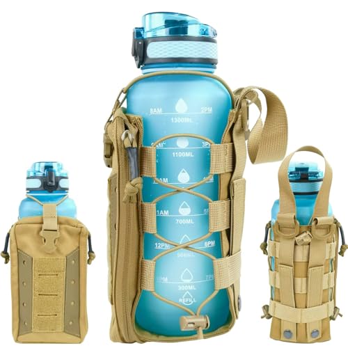 Molle Water Bottle Holder Pouches 16 24 32 40 64 oz Adjustable Capacity - color: Brown, style: Enhanced