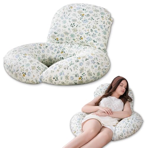 INSEN Wedge Pillow Set for Sleeping and After Surgery, Use for Acid Reflux, Reading and Relaxing, Headboard Pillow for Sitting in Bed - color: Green Flower