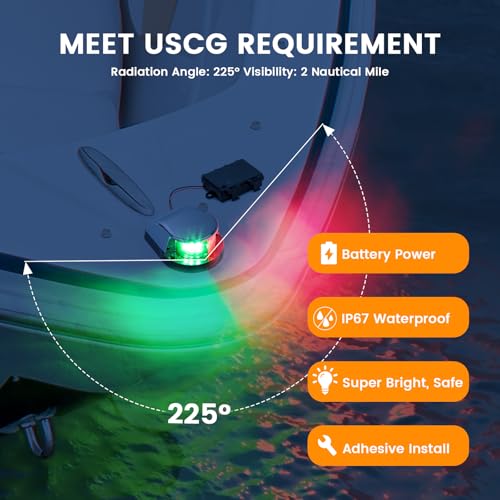 Battery Powered Navigation Light for Boat, Remote Control LED Marine Light with Dimmable & Timer Function, Waterproof Safety Light for Kayak Canoe Jon Bass Boat