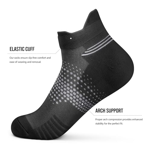 PAPLUS Ankle Compression Socks for Women, 6 Pairs Cushioned Running Socks - color: Black（6 Pairs）, size: Small-Medium