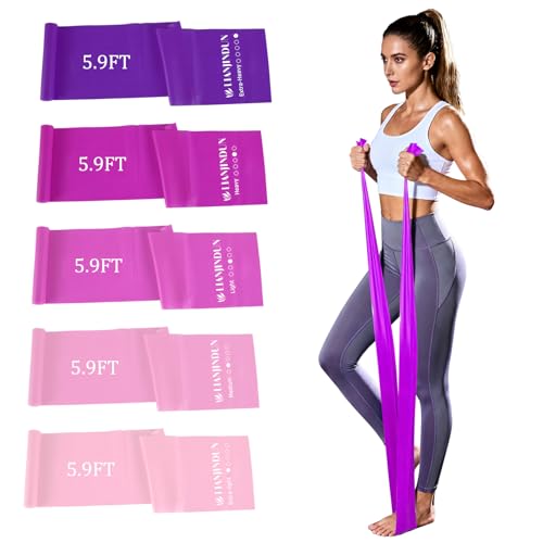 5-Piece Resistance Bands Set, 5.9 ft, Latex-Free for Exercise and Therapy - color: Gradient Pink Set, size: 5.9FT
