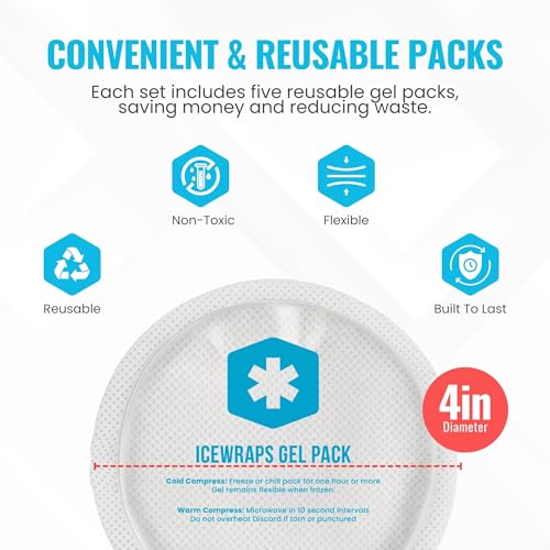 ICEWRAPS 4 inches Round Reusable Ice Packs with Cloth Backing, 5-Pack Clear - color: Clear