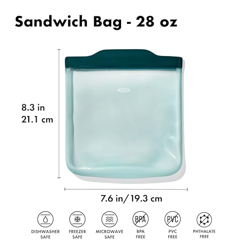 OXO Good Grips Silicone Reusable Bag - Sandwich Bag (28 oz), Lagoon - color: Lagoon, size: Sandwich (28 oz)