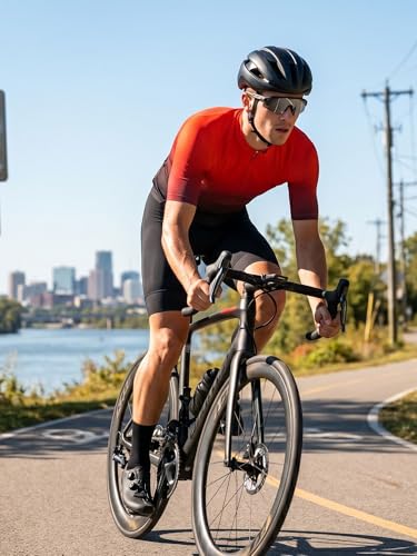 Lo.gas Cycling Jersey Men Short/Long Sleeve Bike Biking Shirts Full Zip with Pockets Road Bicycle Clothes - color: 03 Gradient Red, size: Large