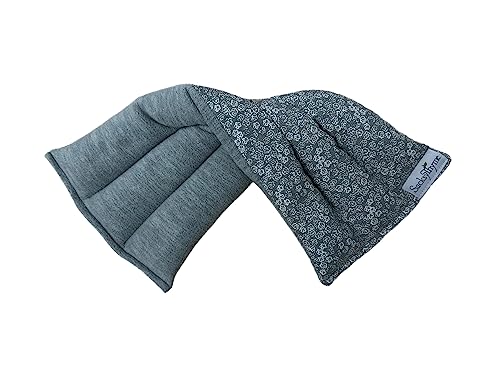 SacksyThyme Microwave Heating Pad for Back, Neck, Menstrual Cramps, Shoulders, Leg Pain Relief - Hot Moist Microwavable Therapy Pack - Gray Unscented Flaxseed Heat Pad Made in USA - size: 18” x 7”