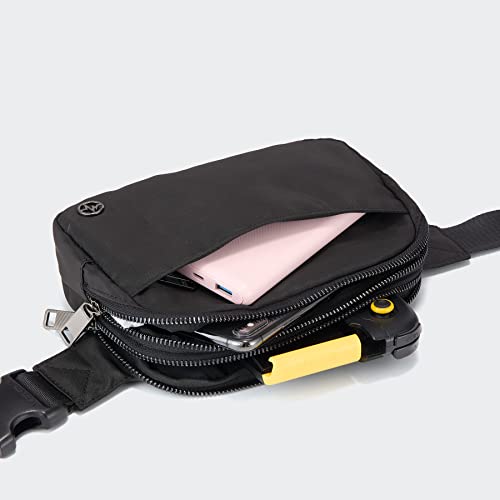 Pander Nylon Fanny Pack Belt Bag for Women with 5 Zipper Pockets, Black - color: Black Polyester