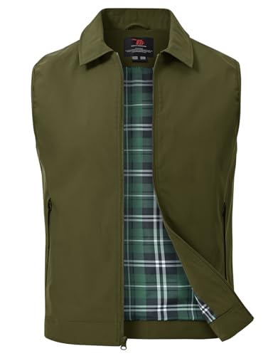 BGOWATU Men's Golf Vest Casual Windproof Sleeveless Jacket 3 Zip Pockets - color: Army Green, size: Medium
