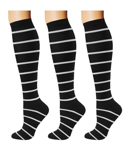 Breslatte Compression Socks for Women Men 15-20 mmHg - color: 3s8 Striped 3black, size: Large-X-Large