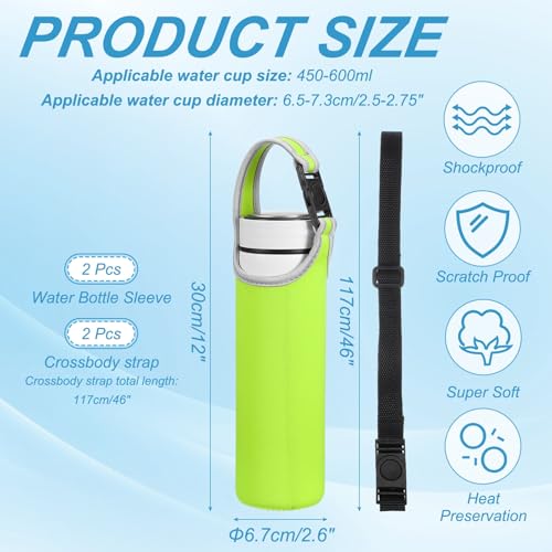 uxcell 2pcs Neoprene Water Bottle Sleeve, 15.5-20oz Insulated Water Glass Bottle Carrier Bag Collapsible Drink Bottle Sleeve Cover Holder with 2 Straps, Green - color: Green